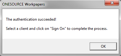 Screen capture showing the authentication success message.